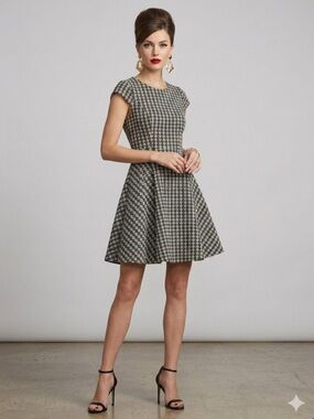 Anthropologie Maeve Black White Geometric Mod Fit & Flare Jacquard Dress 2 EUC